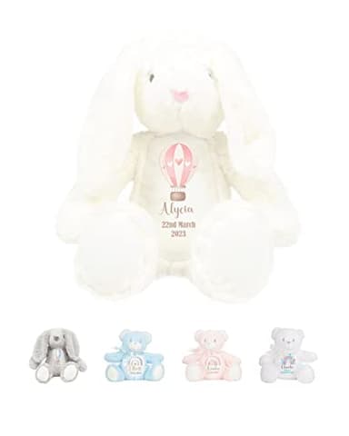 Hoolaroo Personalised Teddy Bear for Girl New Boy Baby Gift Newborn Baby Present 1st Birthday Gift 2nd 3rd 4th 5th Teddies Christening Baptism First Keepsake Rainbow (Cream Bunny