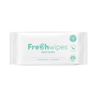 FreshWipes Unscented Antibacterial Body Wipes For Adults 1 Pack (12 Wipes) - Extra Large Biodegradable Wet Wipes - Dermatologically Tested & Suitable for the Elderly or Disabled - Great for Camping