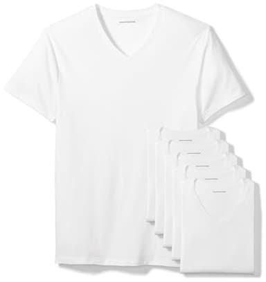 Amazon Essentials Men's V-Neck Undershirt, Pack of 6, White, M