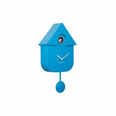 Karlsson Bright Modern Cuckoo Wall Clock with Swinging Pendulum and Tweeting Bird Song (Bright Blue), KA5768
