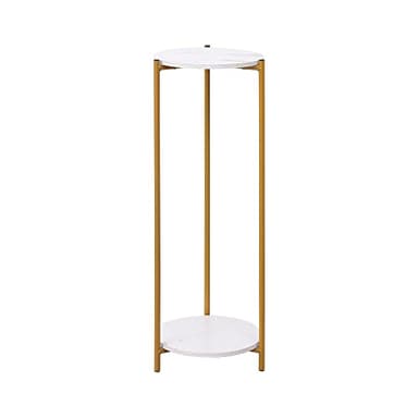 pcgaga Corner Table, 90cm Tall Table, Plant Stand Cake Stand, Corner Stand Tall Side Table End Table for Living Room (White Marble-Like, 2 shelves, Round)