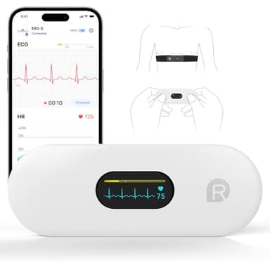 CheckMe ER2-S Wearable ECG Monitor for Home Use, Chest Strap Heart Rate Monitor, 30s - 15mins, APP Real-time Waveforms, Unlimited Data Storage, 0.96 inch OLED Screen, for iOS & Android