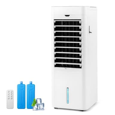 TANGZON Evaporative Air Cooler and Heater, 5-in-1 Mobile Air Cooler Fan Humidifier Air Purifier with 3 Speeds, 3 Modes, 12H Timer, Remote Control & 5.4L Water Tank for Home Bedroom Office