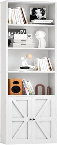 oneinmil Tall Bookshelf, 6 Tier Bookcase with Cabinet Doors, Modern Bookshelves Display Rack, Storage Cabinet for Home, Office, Living Room, White