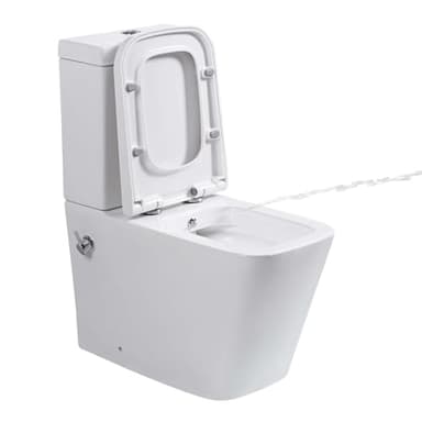 Rimless Close Coupled Toilet with Bidet, All in One Integrated Combined Bidet Toilet Back to Wall Comfort Height Toilets Ceramic WC Pan Cistern Soft Close Seat Square Bathroom Toilet