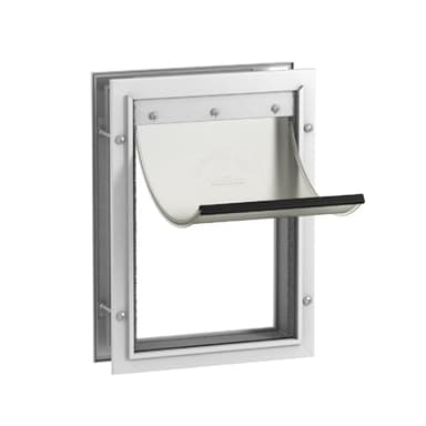 Hakuna Pets Deluxe Aluminum Pet, Cat Flap, Dog Door, Dog Flap Large for Screens, Doors and Walls up to 70mm Thick, Medium, White