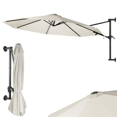 BAKAJI Garden Wall Parasol, Diameter 300 cm, Wall Parasol with Metal Frame, Outdoor Air Vent Gazebo with 8 Ribs and Waterproof Polyester Cover, beige, Modern/Minimalist