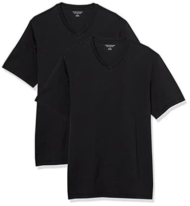 Amazon Essentials Men's Regular-Fit Short-Sleeved V-Neck T-Shirt (Available in Big and Tall), Pack of 2, Black, 5XL Plus Tall