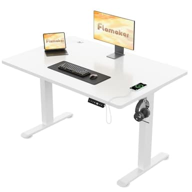 Flamaker Electric Standing Desk 120x80cm,72-118cm Height Adjustable Desk with Cable Managemnt Tray, Sit Stand Memorry Office with Headphone Hook, White