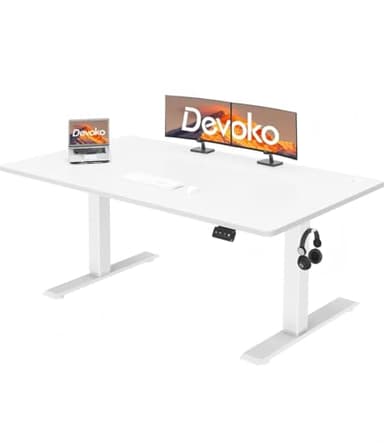 Devoko Electric Standing Desk 140x60cm, Height Adjustable Desk Ergonomic Stand up with 2 Memory Preset, White