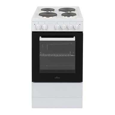 Willow WE50SSW 62L Freestanding Electric Cooker, 50cm Wide Single Cavity Cooker with Solid 4 Zone Plate Hob, 2 Year Warranty - White