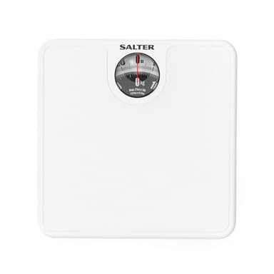 Salter 489WHFXAZF0B Mechanical Bathroom Scale – Analogue Body Weighing Scale, Classic Fitness Scale, 133kg Capacity, Easy Read Display with Magnifying Lens, Non-Slip Mat, No Batteries Required, White