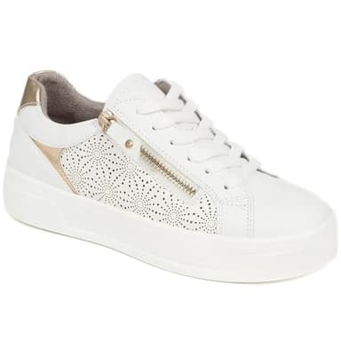 Pavers Women's Dual Fasten Trainers in White - Athletic Zip Shoes with Wide D/E Fit - Comfortable Fit Ladies Sports Footwear - Size UK 7 / EU 40