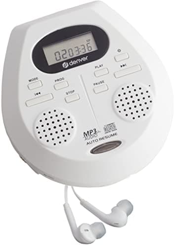 Denver Portable CD Player With Speakers/CD Walkman Discman/CDs, MP3 & Audio Book / 40 Second Antishock/Resume Play/Mini CD Player Portable with Bass Boost/For Car, Kids or Elderly - DMP-395
