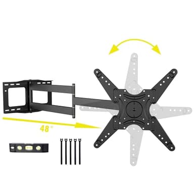 WHYFONE Long Reach TV Wall Bracket with 1219mm Articulating Arms, 90 Degree Rotation Swivels Tilts Extends Full Motion TV Wall Mount Bracket Fits 26-65 Inch TVs & Monitors, Load 45kg, VESA 400x400mm
