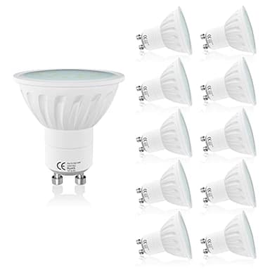 LAMPAOUS GU10 LED Bulbs Day White 5W, GU10 50 Watt Halogen Bulbs Replacement, Full Ceramic GU10 4000K Natural White LED Spot Lights for Ceiling Bulbs Recessed Downlights in Kitchen Bathroom, 10 Pack