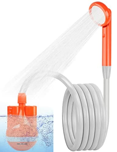 ANNGROWY Portable Camping Shower, Rechargeable Outdoor Shower with Storage Bag, 2m hose, Electric Handheld Shower by Battery for Camping, Car, Pet, Beach, Garden, Orange