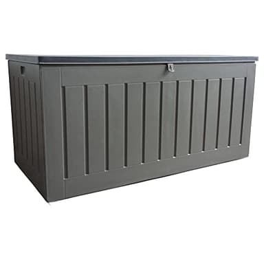 Olsen & Smith 830L Extra Large XL Outdoor Garden Storage Box - Weather Resistant Heavy Duty Garden Box Wood Effect with Padlock - Massive Capacity Storage Chest for Tools Cushions Toys & More, Grey
