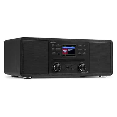 Audizio Avola DAB Radio and CD Player Combined with Bluetooth, Internet Digital Radio, USB Playback, MP3 Support, Stereo Speakers, and Elegant Black Wooden Design