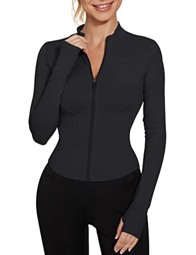 LUYAA Women's Black Workout Jacket Athletic Full Zip Jacket Activewear Cropped Tops S