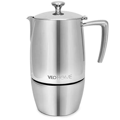 VeoHome Stovetop Espresso Coffee Maker - 10 Cups 500ml Multi-Stove Stainless Steel Induction Moka Pot - Unbreakable and Dishwasher-Safe Italian Style Caffe Machine
