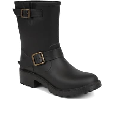 Pavers Women's Ankle Boot Wellies in Black - Waterproof Wellington Boots with Decorative Buckle Details - Ladies Casual Footwear - Size UK 4 / EU 37