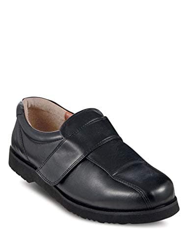 Chums Men's Leather Wide Fitting Shoes Wide Opening for Easy Access Touch Fastening for Comfortable Fit Black 10 UK