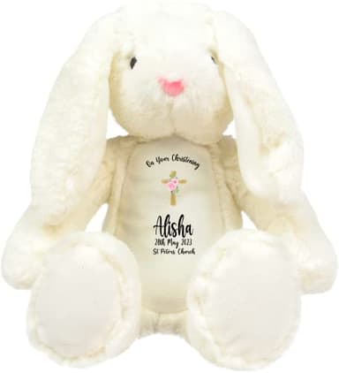 Crafted Memories - Personalised Christening Plush Bunny | Custom Name, Date & Church | Ideal Baptism Keepsake for Boys & Girls | Commemorate Baby Milestones | 1st Birthday Teddy, Newborn Keepsake