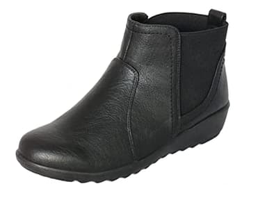 Cushion Walk EEE Wide Fitting Chelsea Boots, Slip-on Twin Gusset Low Wedge Ankle Boots (5 UK, Black)