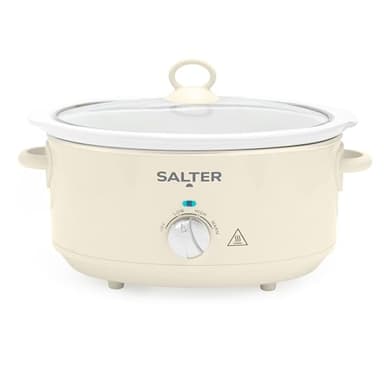 Salter Retro 6.5L Slow Cooker – 3 Heat Settings & Keep Warm, Dishwasher Safe Ceramic Pot, Tempered Glass Lid, Cool Touch Handles, Family Cooking, Stews, Casseroles, Curries, Cream, 200W, EK6250CRM