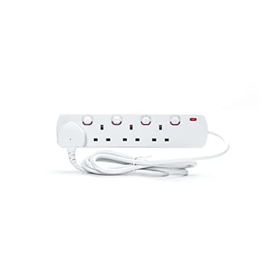 STATUS Multi Plug Extension | 4 Socket Extension Cable | Individually Switched with Neon Indicator | White 2m Extension Lead | S4WSS2M1PKB12