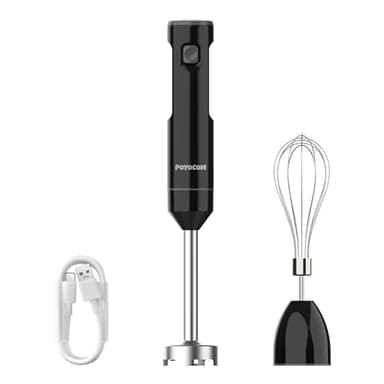 Cordless Variable Speed Hand Blender, POYOCOM Immersion Blender handheld Rechargeable, with Type-C Cable, Egg Whisk for Smoothies, Milkshakes, Sauces, Puree Baby Food and Soups – Black
