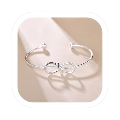 buy+again+pr+ime+deals+of+the+day+pr+ime+sale Silver-Tone Adjustable Bow Bracelet for Women - Elegant Open Bangle Cuff - Hypoallergenic Trendy Jewellery Gift for Her