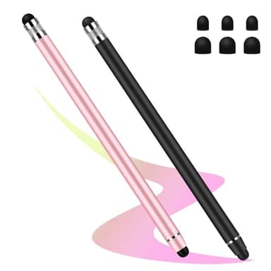 Flintronic Tablet Pen 2 in 1 Rubber Stylus Pen, High Sensitivity Dual Head Stylus, Suitable for All Phones/Tablets/Apple/iPad/Samsung Galaxy/Xiaomi/IOS/Android etc (Black+Pink)