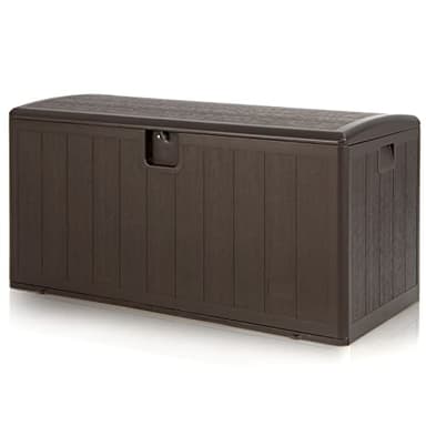 TANGZON 400L Garden Storage Box, Waterproof Outdoor Storage Deck Box with Lockable Cover, Patio Deck Boxes Storage Bin for Cushions Pillows Pool Supplies Tools Furniture Sports Equipment, Wood Effect