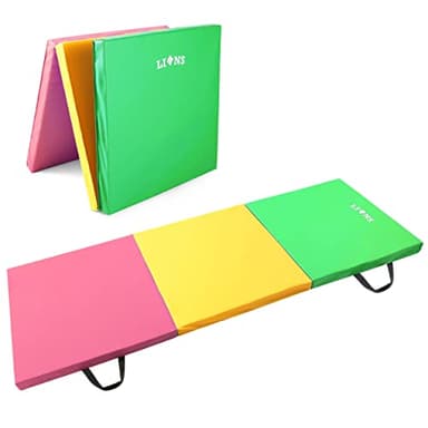 Lions Gymnastic Mat - 50MM Thick Tri Folding Yoga Exercise Gym Play Fitness Floor Matt - 180x60cm (Rainbow)