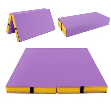 SPOTRAVEL 4FT Folding Gymnastics Mat, 10CM Thick Foam Tumbling Mats with Carrying Handles, PU Leather Crash Mat Exercise Floor Mat for Yoga, Stretching, Aerobics, Home & Gym (Purple)
