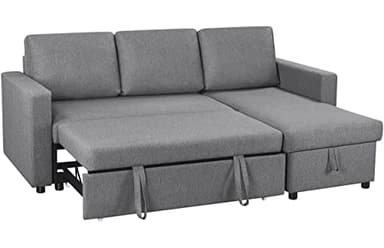 Yaheetech Sofa Bed L-Shaped Couch Sofa Corner Sofa 3 Seater Pull out Sofa Bed with Storage, Convertible Click Clack Sofa Bed Settee Sectional Sofa for Living Room, Office, Light Grey