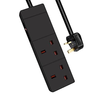 EXTRASTAR 2 Gang Extension Lead with Led Indicator and Side Switch in Black, 1M Extension Cord 13A UK Plug Max 3120W, 2 Socket Power Strip for Home Office School
