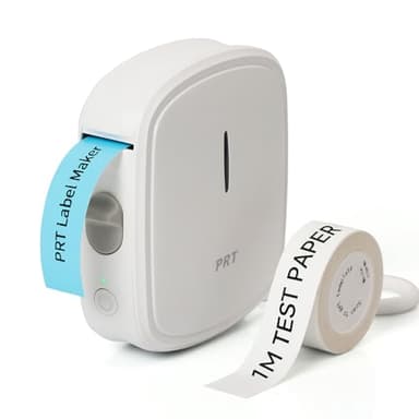 PRT Label Makers Machine with Tape Built-in Cutter Portable Bluetooth Handheld Sticker Printer for Home Office Organization iOS Android Mini Inkless Labeler USB Rechargeable- White