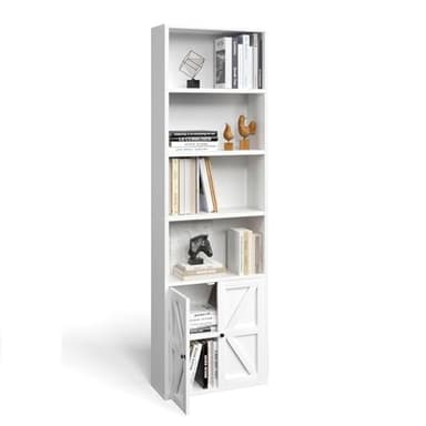 Nordivale Bookcase with Doors 6-Tier Tall White Bookshelf and Bookshelves Wide Floor Standing Book Shelf Tall Display Shelves with Storage Cabinets for Home Offices, Living Rooms, and Bedrooms, 1 Pack