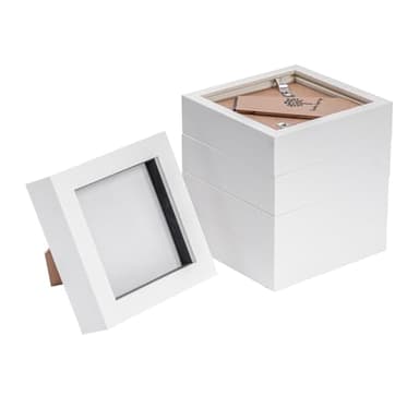 Nicola Spring 3D Shadow Box Photo Frames - 4 x 4 (10 x 10cm) - Pack of 5 - White 3D Photo Frame Picture Frame Box Small Square Display Case for Crafts, Keepsakes, Wedding, Graduation
