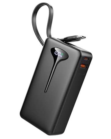 Power Bank Fast Charging, 22.5W Portable Charger 10000mAh, Small Battery Pack USB-C In & Out, Lightweight Powerbank with Built in Cable for iPhone 16/15/14/13/12, Samsung Galaxy, Xiaomi, Android etc