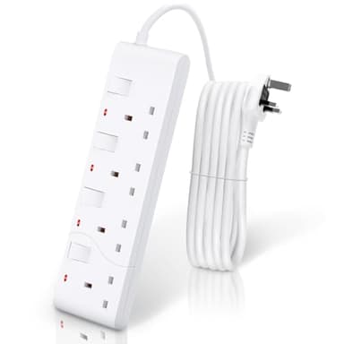 4 Way Extension Lead with Individual Switches, Aigostar 1.8M Extension Cable, Wall Mount Power Strip, 13Amp 4 Gang Plug Extension Socket Outlet, White Extension Cord, Socket Extensions with Indicator