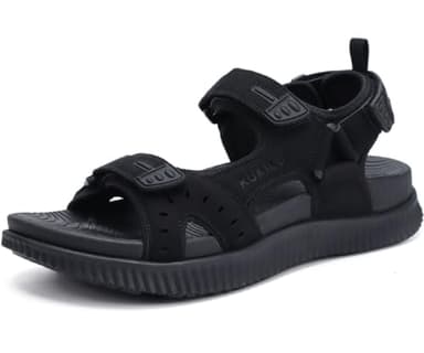 KuaiLu Mens Leather Hiking Sandals with Arch Support Orthopedic Sport Recovery Athletic Walking Sandals For Man Outdoor Summer Casual Thick Cushion Beach Water Fisherman Sandal, size 9 Black