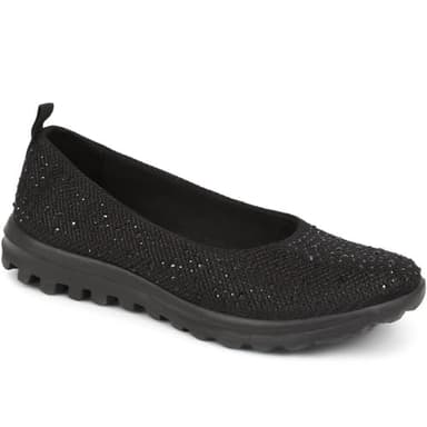 Pavers Women's Lightweight Slip On Pumps in Black - Shoes with Sparkle Detail and Wide D/E Fit - Ladies Casual Summer Footwear - Size UK 6 / EU 39