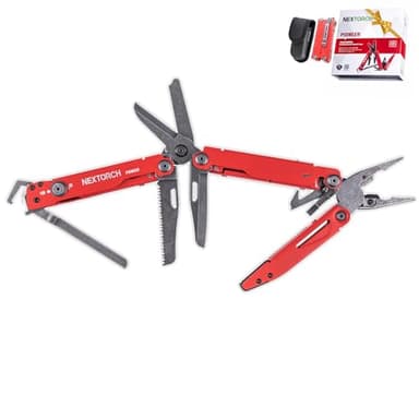 NEXTORCH Multi Tool Foldable Plier 14 in 1 Functions, Multitool 60mm with Scissors, Rope Cutter, Can Opener, Screwdriver, for Outdoor, Camping multitools, with Nylon Pouch MT20 (Red)