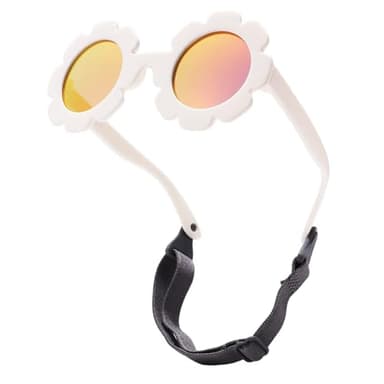 COASION Baby Sunglasses Flower Polarised with Soft Strap UV400 Protection for Newborn Infant 0-24 Months-White/Purple Mirroed