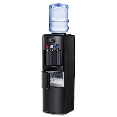 2-in-1 Water Cooler Dispenser Commercial With Built-in Ice Maker,Hot And Cold Top Loading Bottle Water Dispenser,Ice Maker Machine With Child Safety Lock For Home Office Water Tea Coffee（Black）