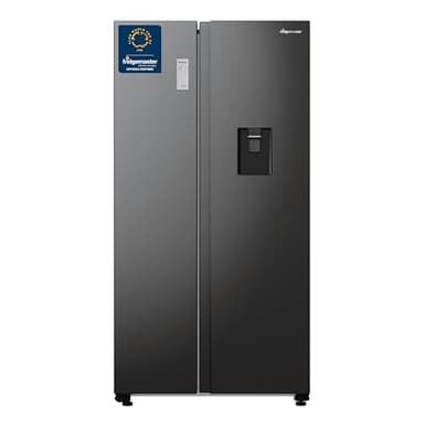 Fridgemaster MS91547BFE Freestanding American Side by side Door Fridge Freezer 547L, Black, Inverter compressor with Non-Plumbed Water Dispenser, Black, 98.5 × 186.5 × 76.5 cm (W×H×D) Energy Rating E